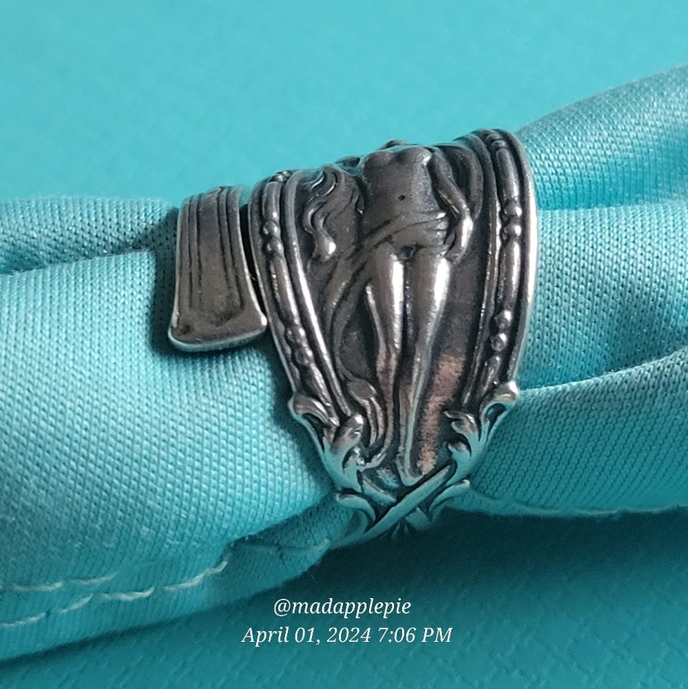 Vintage Sterling Silver Spoon Ring Goddess Woman Nude Handcrafted #134